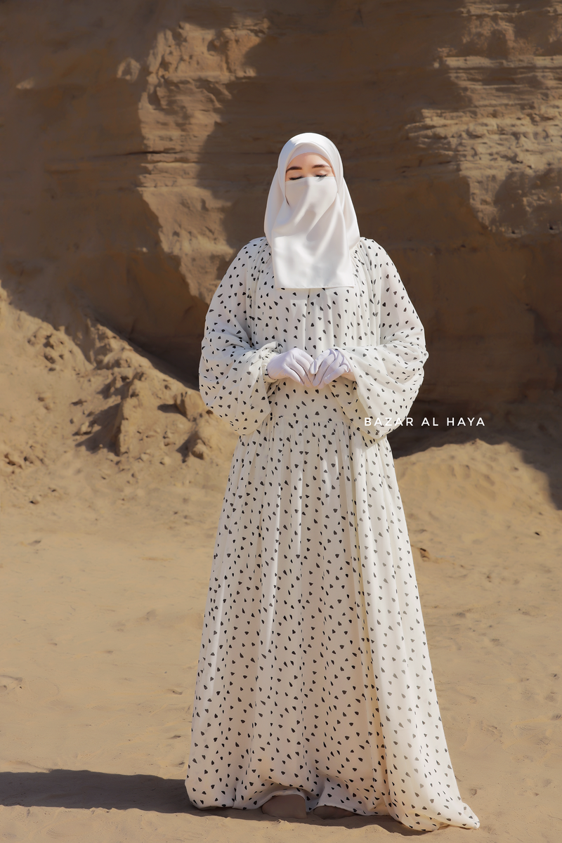 Amira White Chiffon Abaya Dress With Puff Sleeves