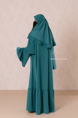 Bushra Dress - Jade Green Layered Ruffle Sleeve Abaya - Premium Sultansha