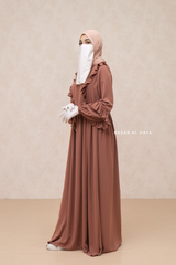 Afsah Cappuccino Ruffle Lightweight Summer Spring Abaya Dress - Soft Breathable Crepe Cotton