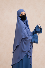 Slate Blue Pari Two Layered Maxi Diamond Khimar - Crepe Chiffon