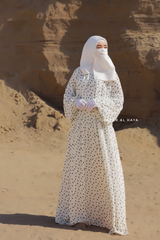 Amira White Chiffon Abaya Dress With Puff Sleeves - Double Layer