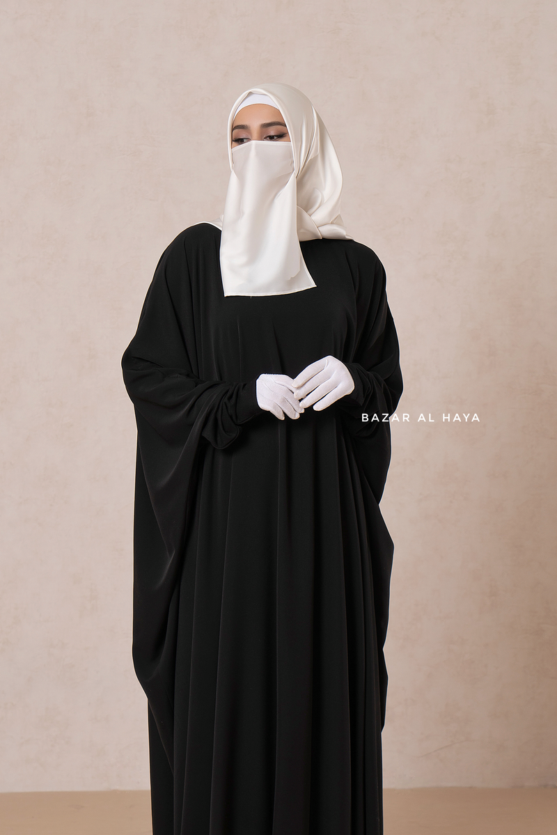 Black Faraasha Butterfly Wide Abaya - Silk Crepe