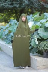 Olive Sarah One Piece Jilbab - Zipper Sleeves - Silk Crepe