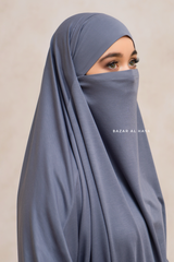 Steel Grey Cotton Abida Khimar With Sleeves - Soft Cotton