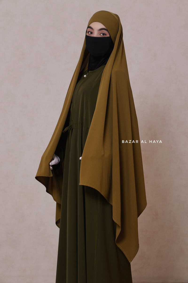 Olive Tie Back Scarf & Khimar - Long Rectangle Shape - Style & More