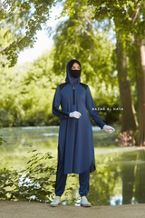 Shuruq Spruce Blue Modest Swimwear Three Piece Set With Swimdress, Khimar, & Pants - Enjoy The Comfort