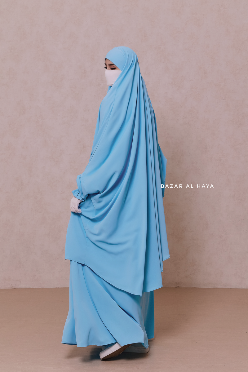 Baby Blue Hoor - Two Piece Jilbab With Skirt- Long & Loose