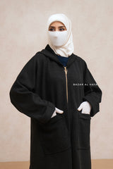 Black Kinza Warm Hooded Poncho Overcoat - Comfy Oversized- Premium Wool