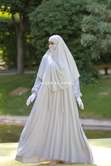 Eliza Two Piece Abaya & Khimar in Pearl Grey Cotton Super Soft & Breathable - Cozy