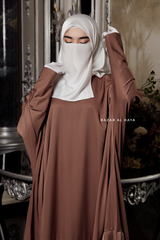 Badra Chocolate Butterfly Abaya With Flair Bottom & Zipper Sleeves - Silk Crepe