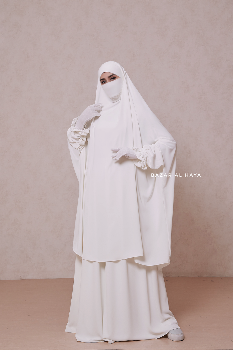 Ivory Jahida Two Piece Jilbab With Loose Pants Set - Skirt-Style Shalwar