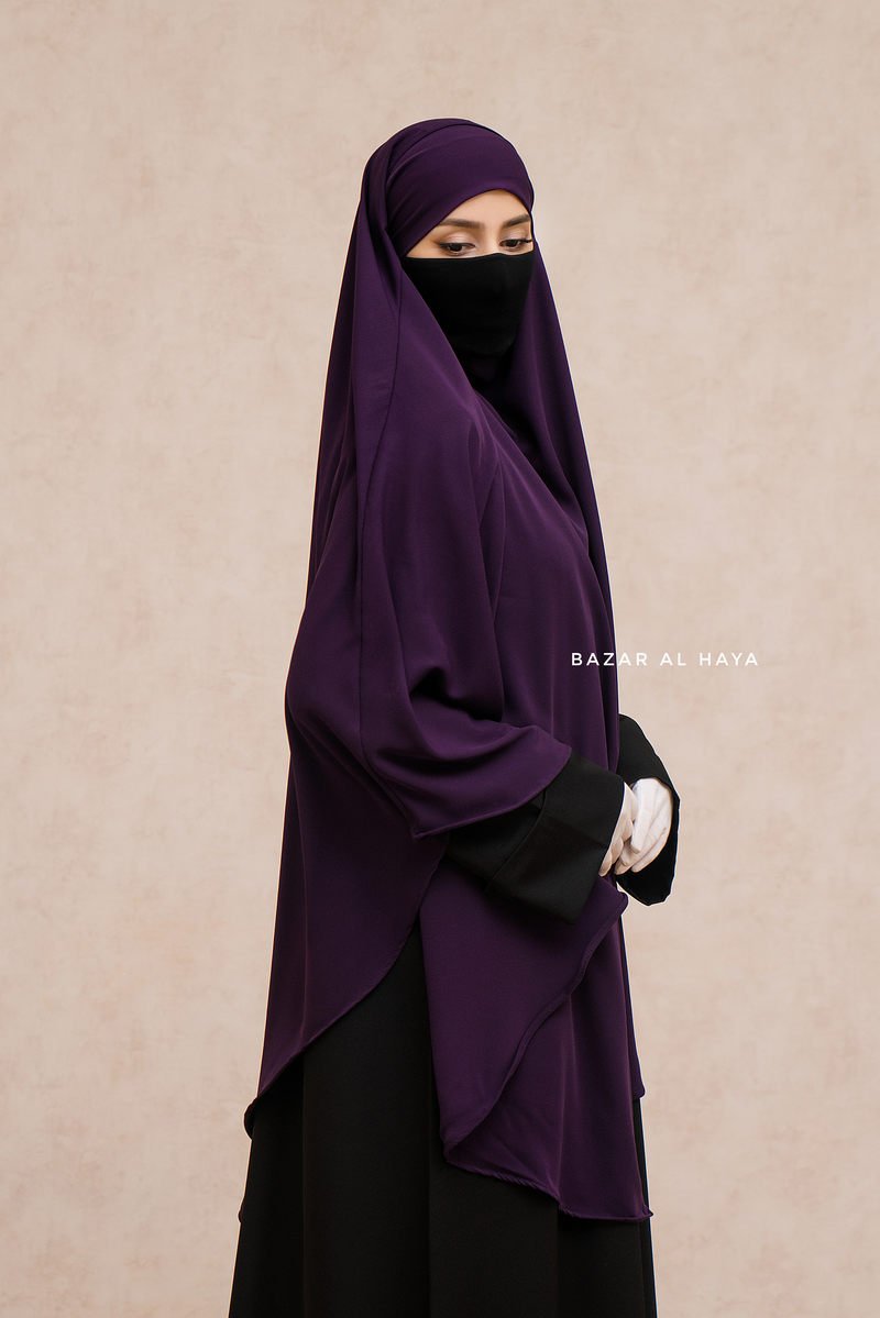 Marwad Maxi Round Diamond Khimar In Purple - Crepe, Cotton Extra Long