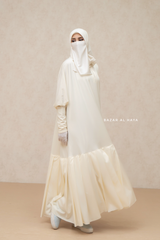 Badra Ivory Butterfly Abaya With Flair Bottom & Zipper Sleeves - Silk Crepe