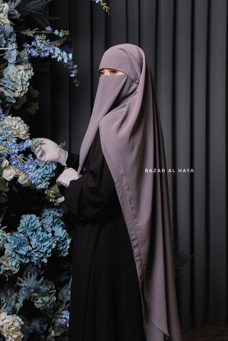 Two Layer Grey Flap Niqab - Wide & Super Breathable Veil