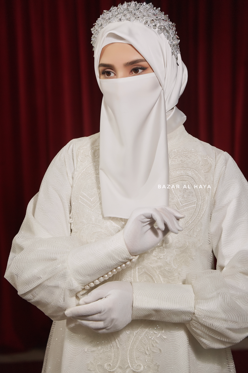 Bridal Rana Silk Gown Abaya & Lace Cloak Set For Walima & Wedding