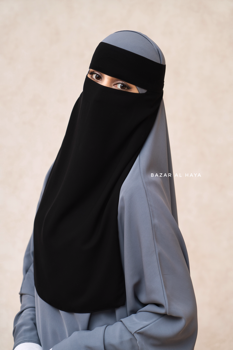 Black Single Niqab - Super Breathable Veil - Large & Medium