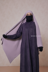 Naval Yamina Front & Sleeve Zipper Abaya Dress With Side Pockets - Textured Suede