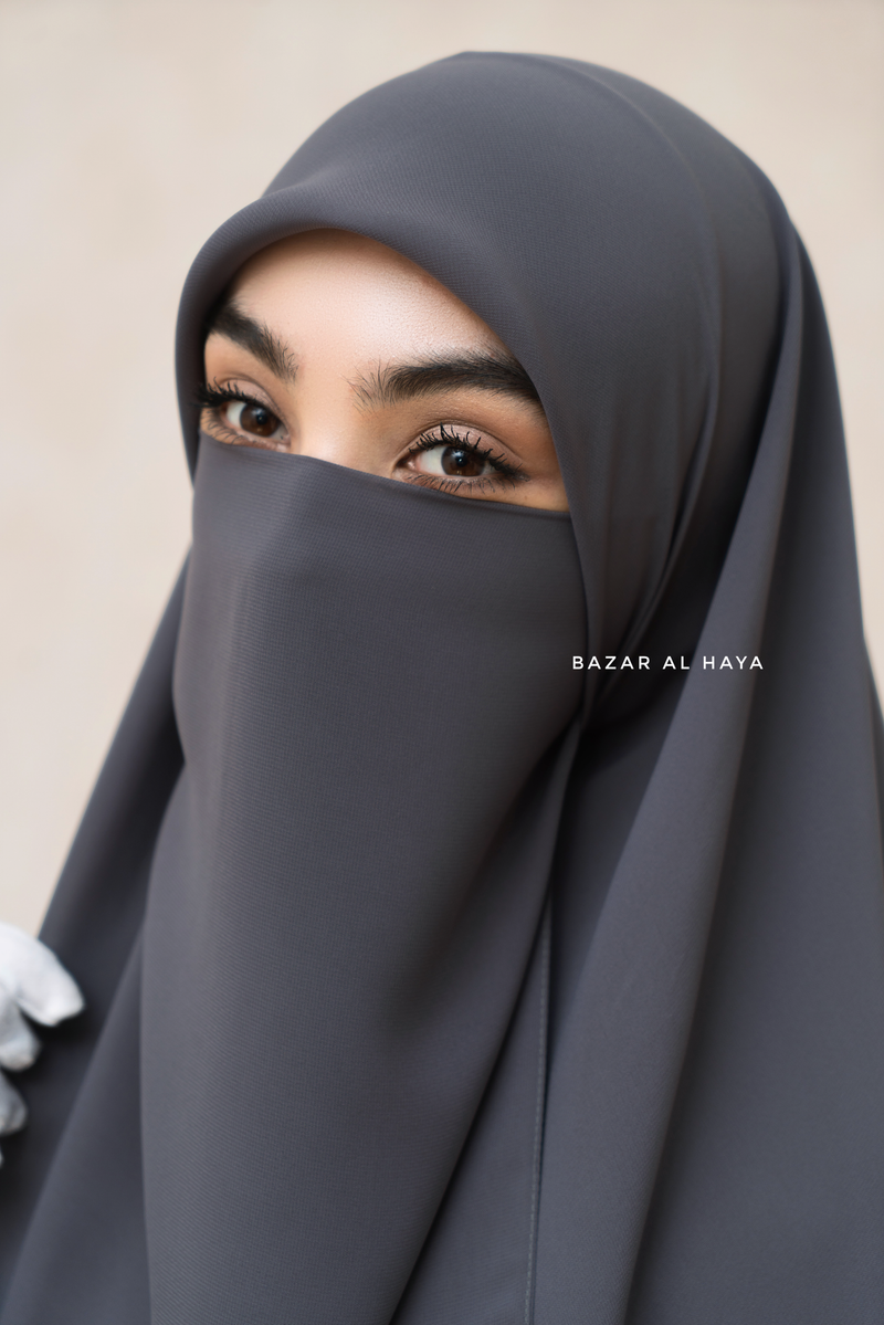 Square Scarf With Half Niqab Set in Grey - Super Breathable