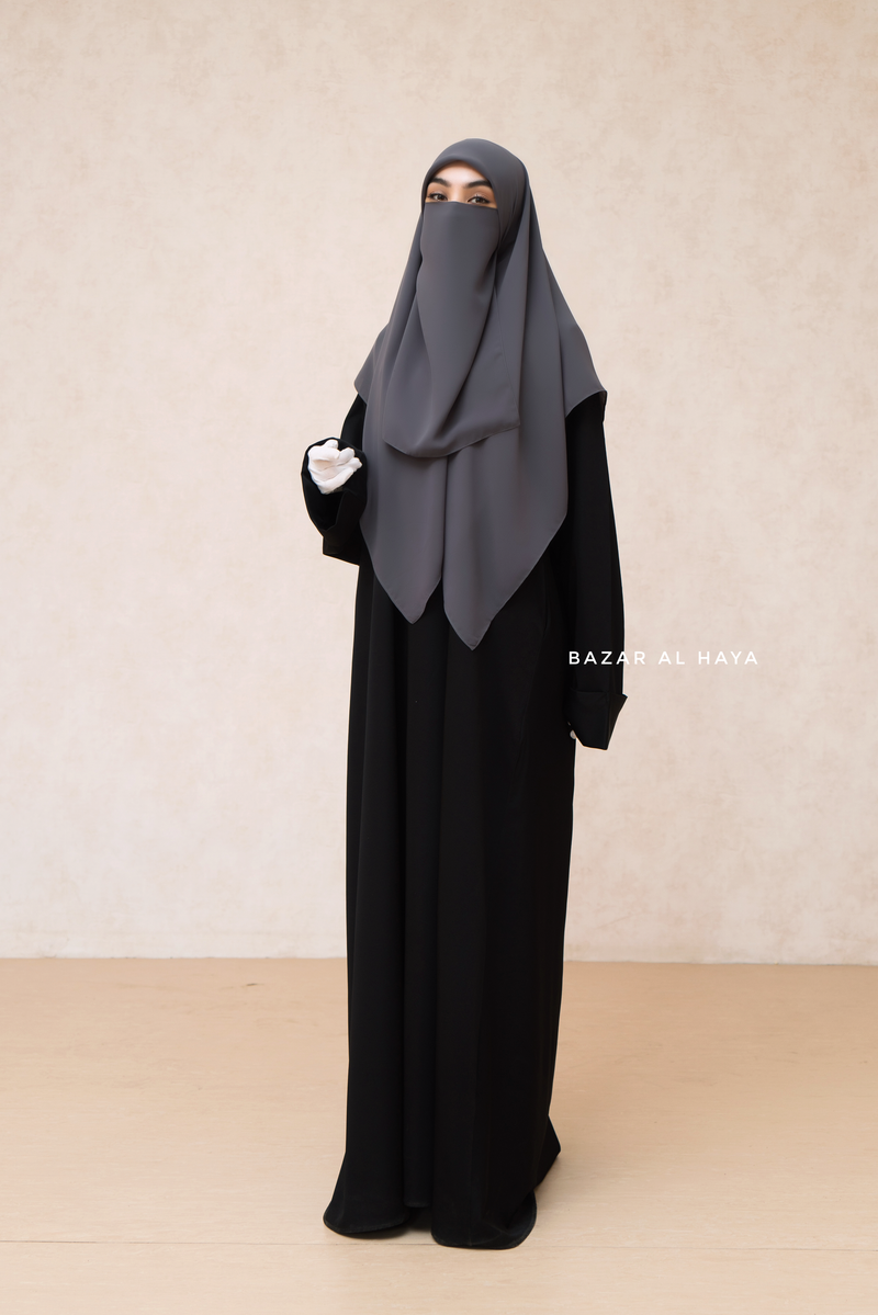 Square Scarf With Half Niqab Set in Grey - Super Breathable