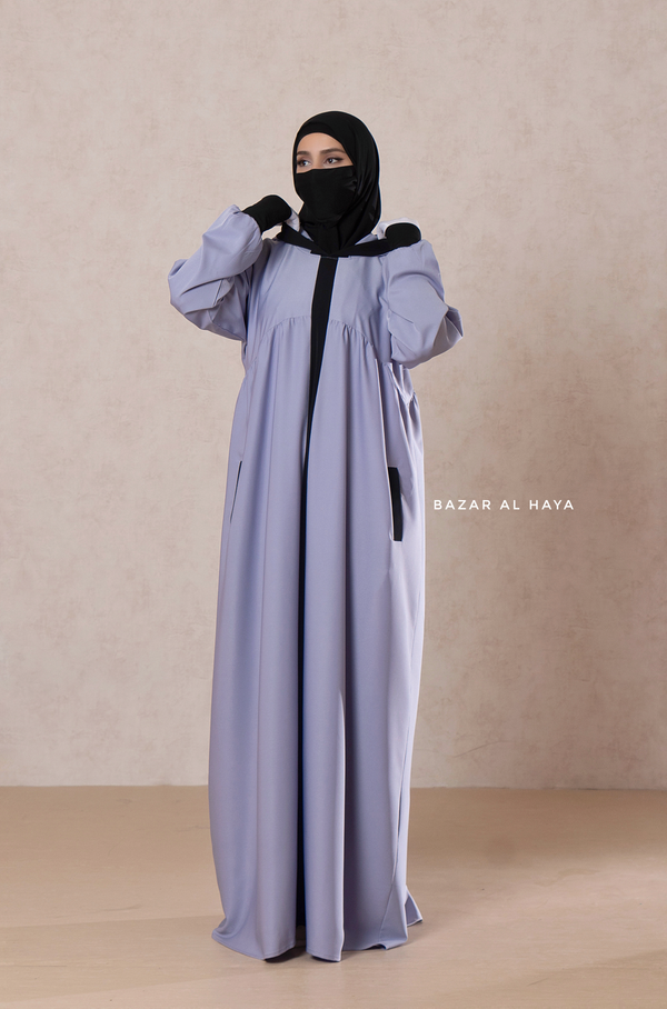 Kalina Lilac Hooded Abaya Dress With Pockets - Soft Crepe Cotton