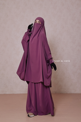 Grape Jahida Two Piece Jilbab With Loose Pants Set - Skirt-Style Shalwar