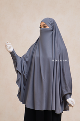 Steel Grey Cotton Abida Khimar With Sleeves - Soft Cotton