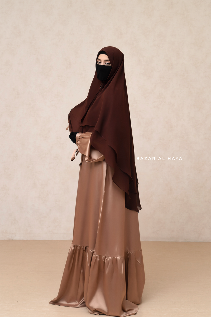 Brown Two Layered Snap Scarf, Khimar, Cape - Super Soft - 3 in 1