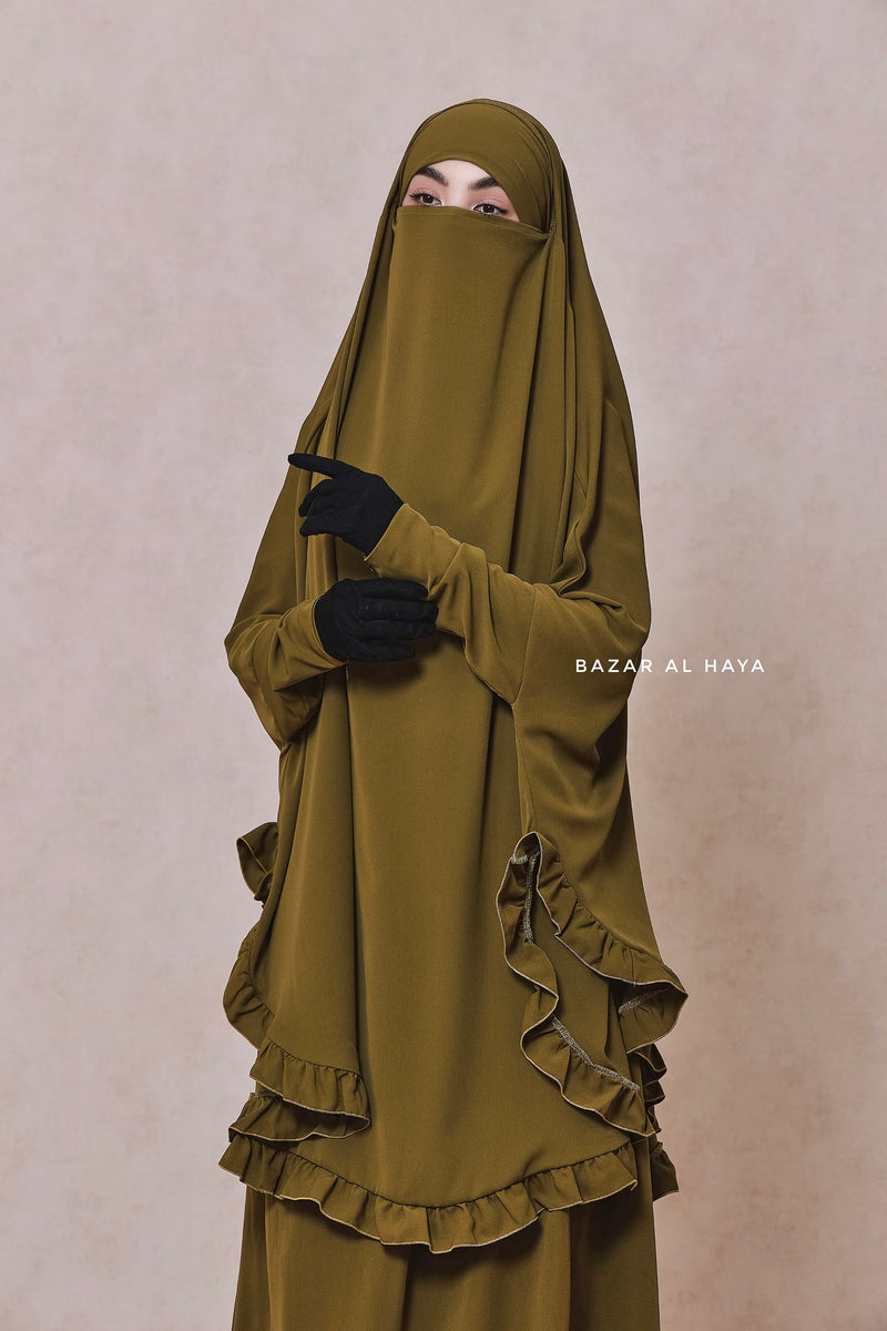 Ibadah Olive Two-piece Jilbab with Skirt, Haj, Umrah & Prayer Set