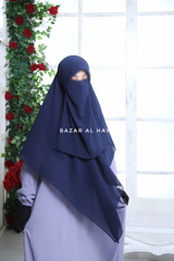 Dark Blue Square Scarf With Half Niqab Set - Super Breathable - Quality