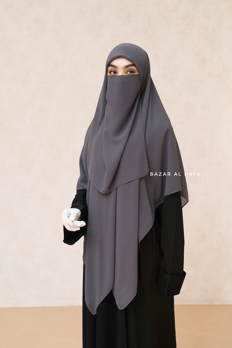 Square Scarf With Half Niqab Set in Grey - Super Breathable