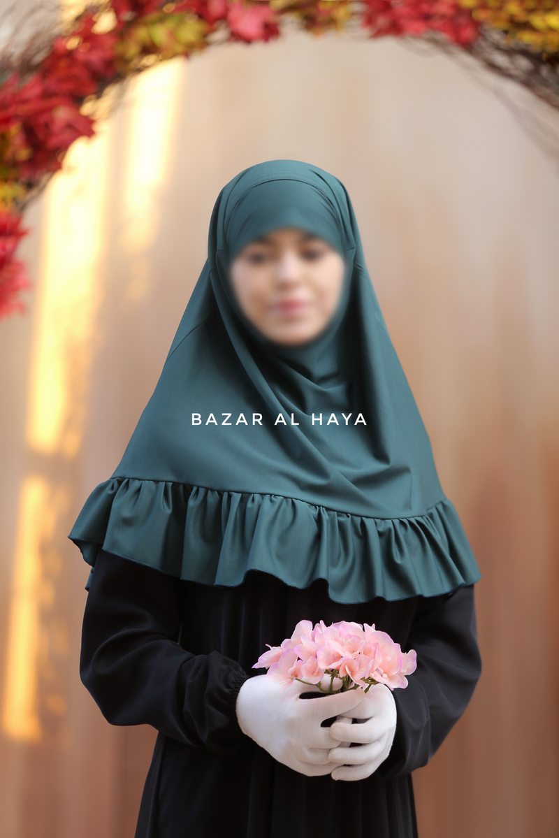 Emerald Tieback Ruffle Short Khimar - Soft Cotton