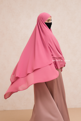 Pink Pari Two Layered Maxi Diamond Khimar - Crepe Chiffon