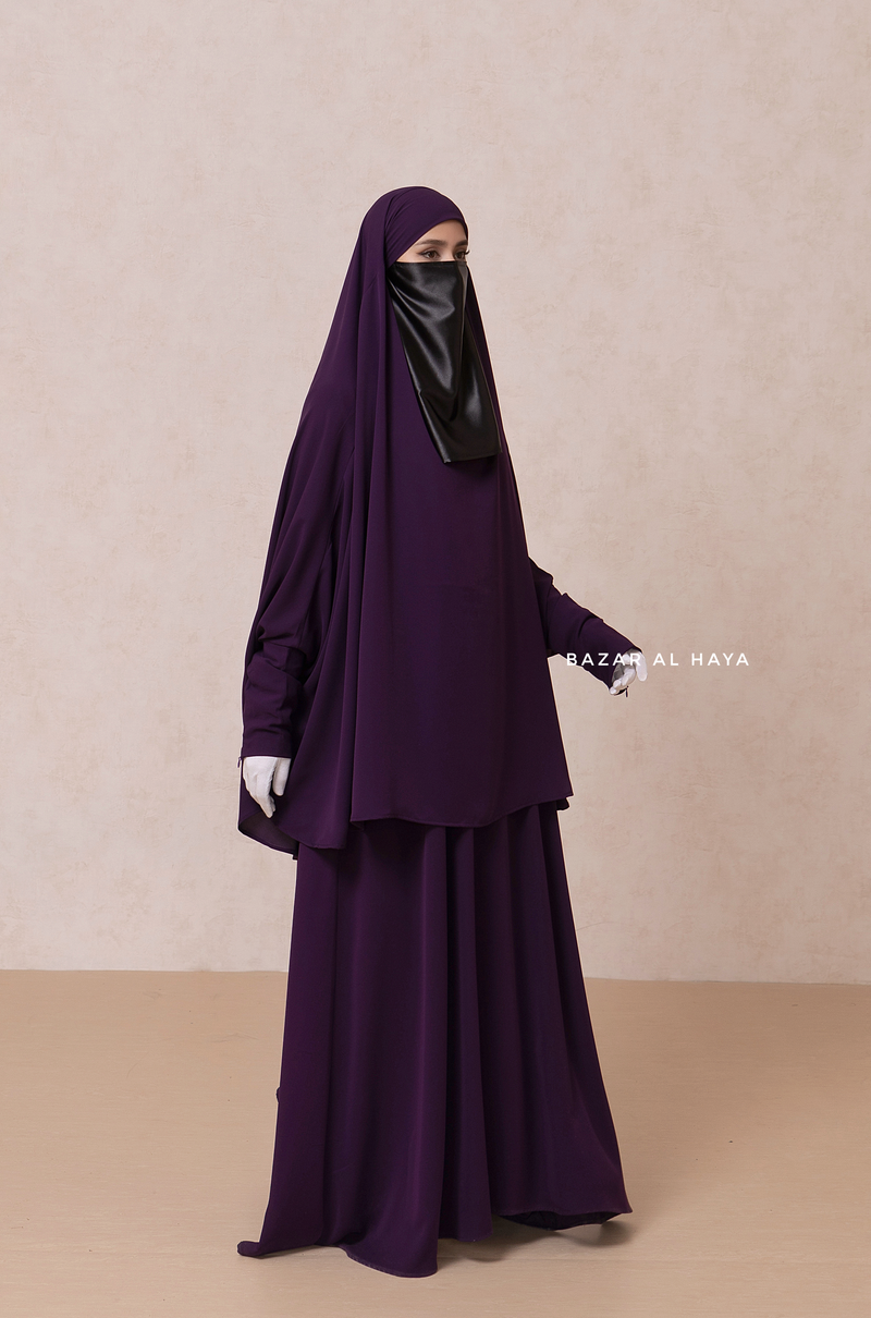 Yasmin Purple Two Piece Jilbab With Dress & Khimar - Loose Style & Light Soft Breathable