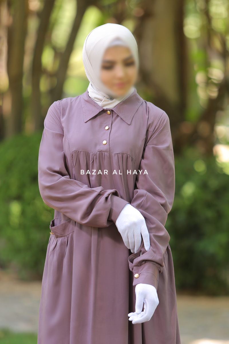 Layla Coffee Abaya Dress 100% Cotton Summer Relaxed Fit Dress With Pockets