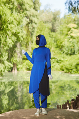 Royal Blue Modest Swimwear Three Piece Set With Swimdress, Khimar, & Pants - Enjoy The Comfort