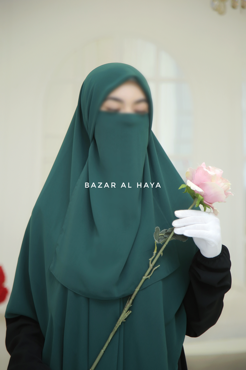 Emerald Square Scarf With Half Niqab Set - Super Breathable