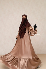 Brown Square Scarf With Half Niqab Set - Super Breathable - Medium
