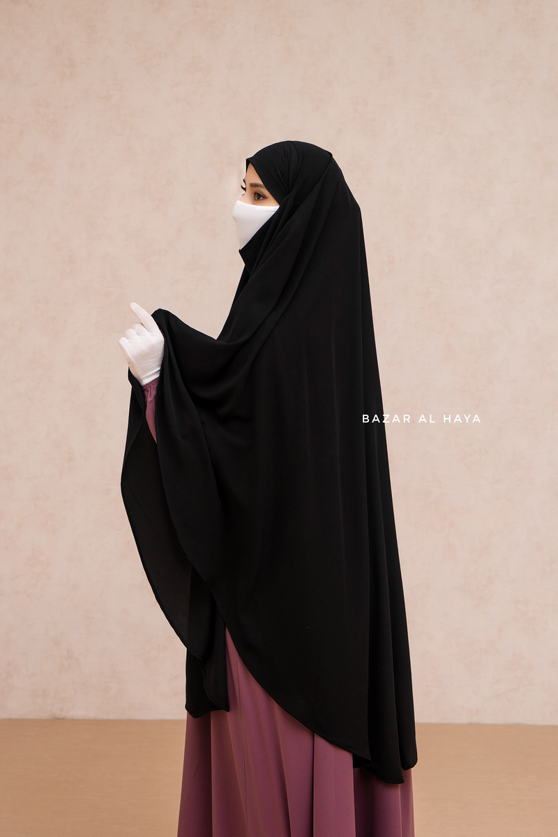 Marwad Maxi Round Diamond Khimar In Black - Crepe, Cotton Extra Long