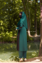 Emerald Modest Swimwear Three Piece Set With Swimdress, Khimar, & Pants - Enjoy The Comfort