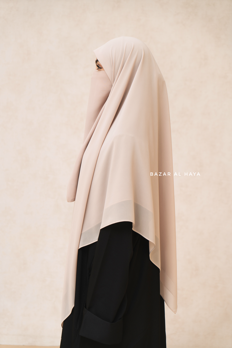 Creme Beige Square Scarf With Half Niqab Set - Super Breathable