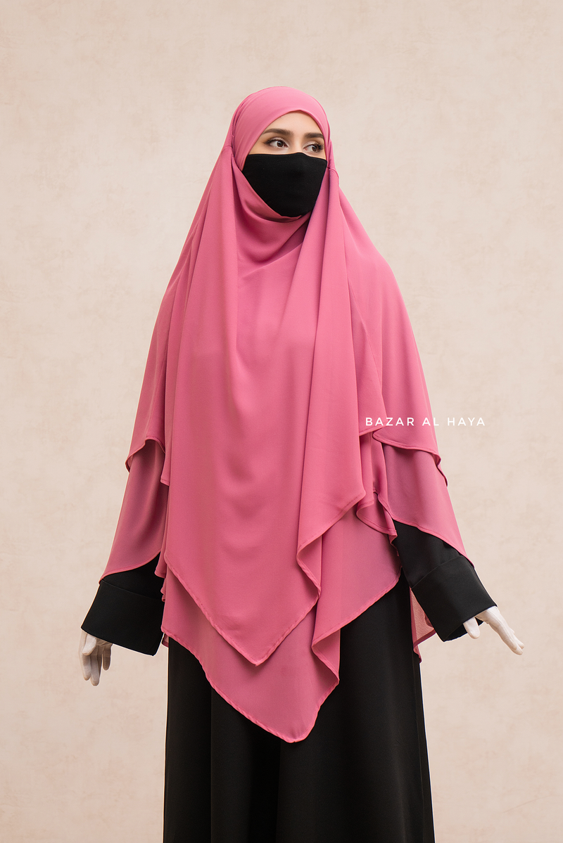 Pari Pink Two Layered Maxi Diamond Khimar - Crepe Chiffon