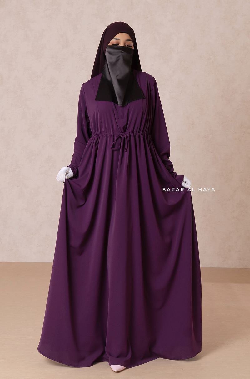 Purple Salam 3 Belted Abaya Dress - Front Zipper & Zipper Sleeves - Nida