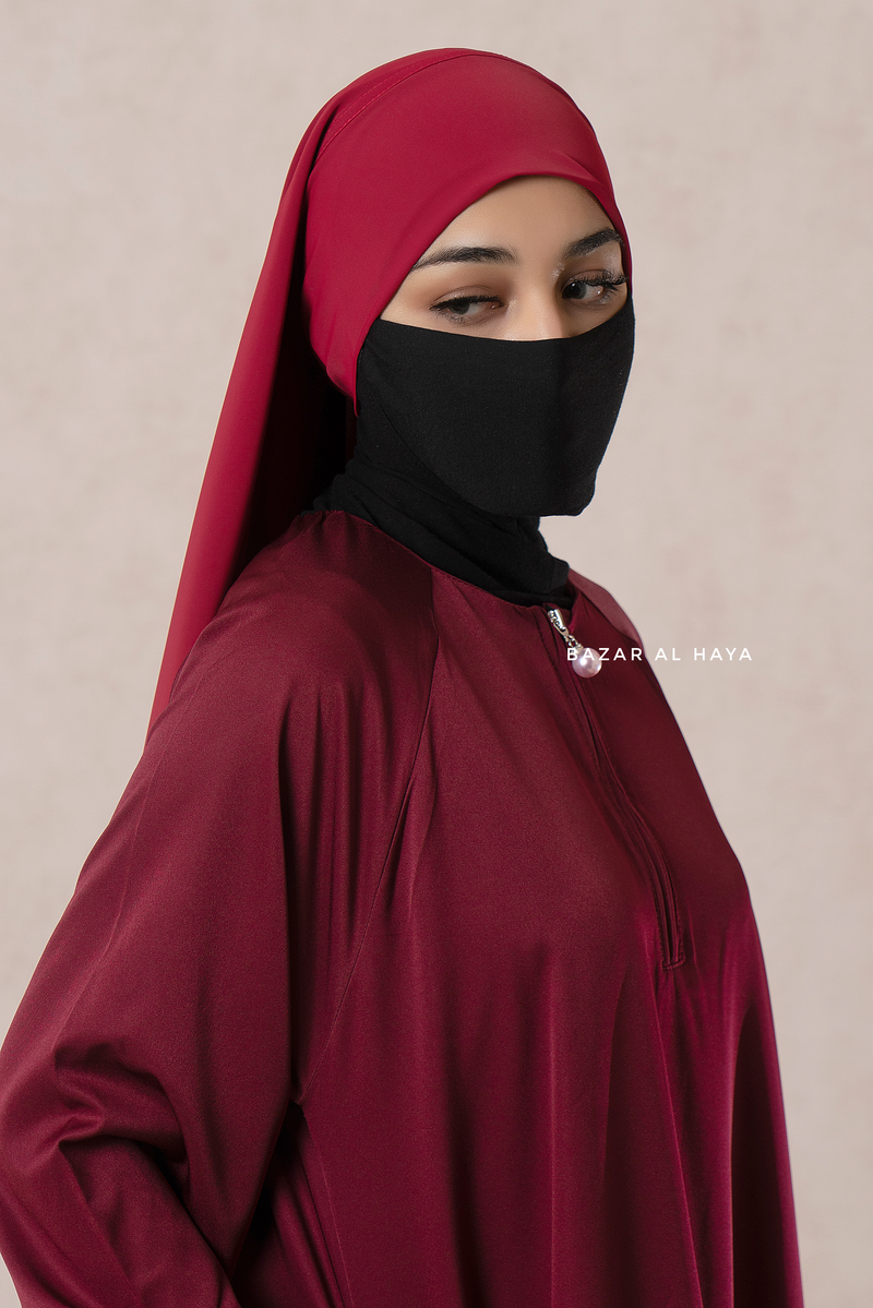 Maroon Madina Abaya - Soft Relaxed Fit - Mediumweight Silk Crepe