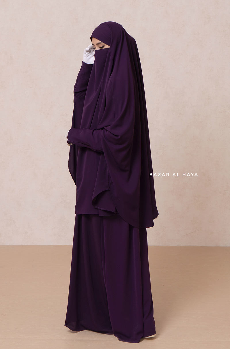 Yasmin Purple Two Piece Jilbab With Dress & Khimar - Loose Style & Light Soft Breathable