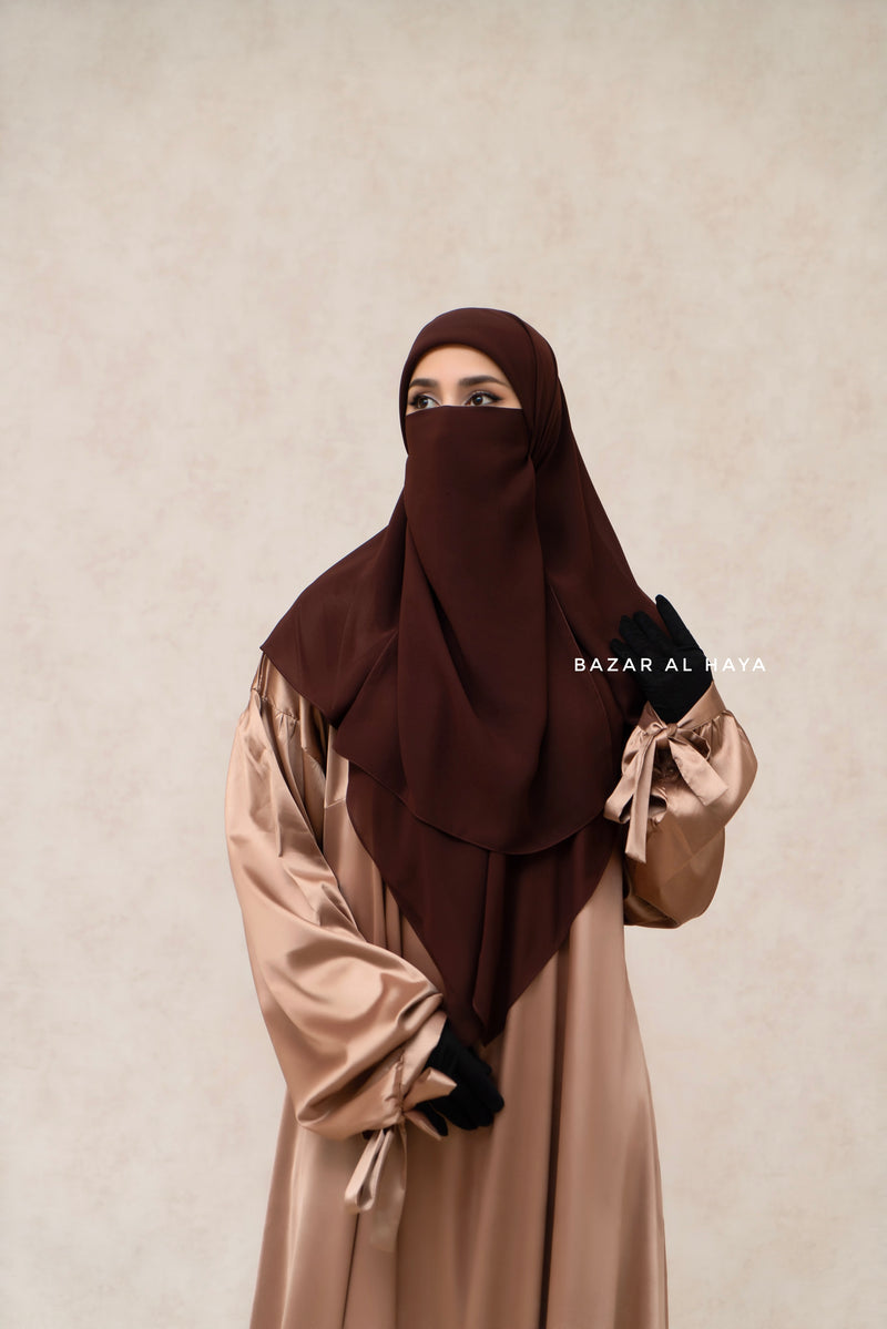 Brown Square Scarf With Half Niqab Set - Super Breathable - Medium