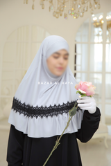 Silver Tieback Ruffle Lace Short Khimar - Soft Cotton