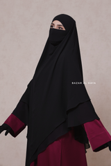 Black Pari Two Layered Maxi Diamond Khimar - Crepe Chiffon