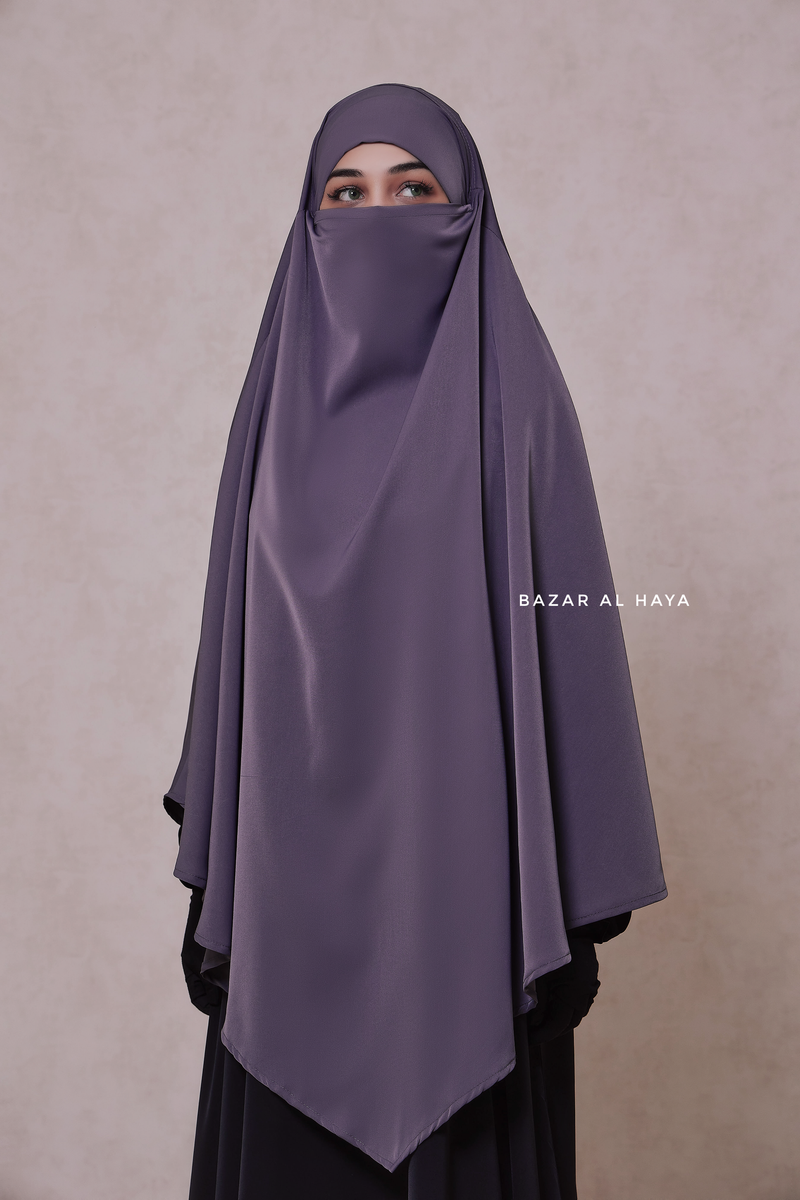 Steel Grey Long Mubarak Diamond Khimar - Nida Extra Long