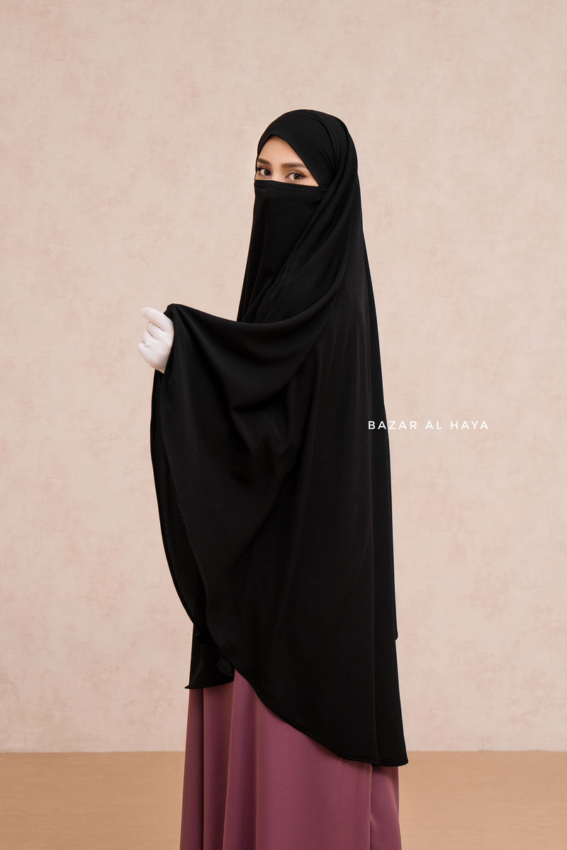 Marwad Maxi Round Diamond Khimar In Black - Crepe, Cotton Extra Long