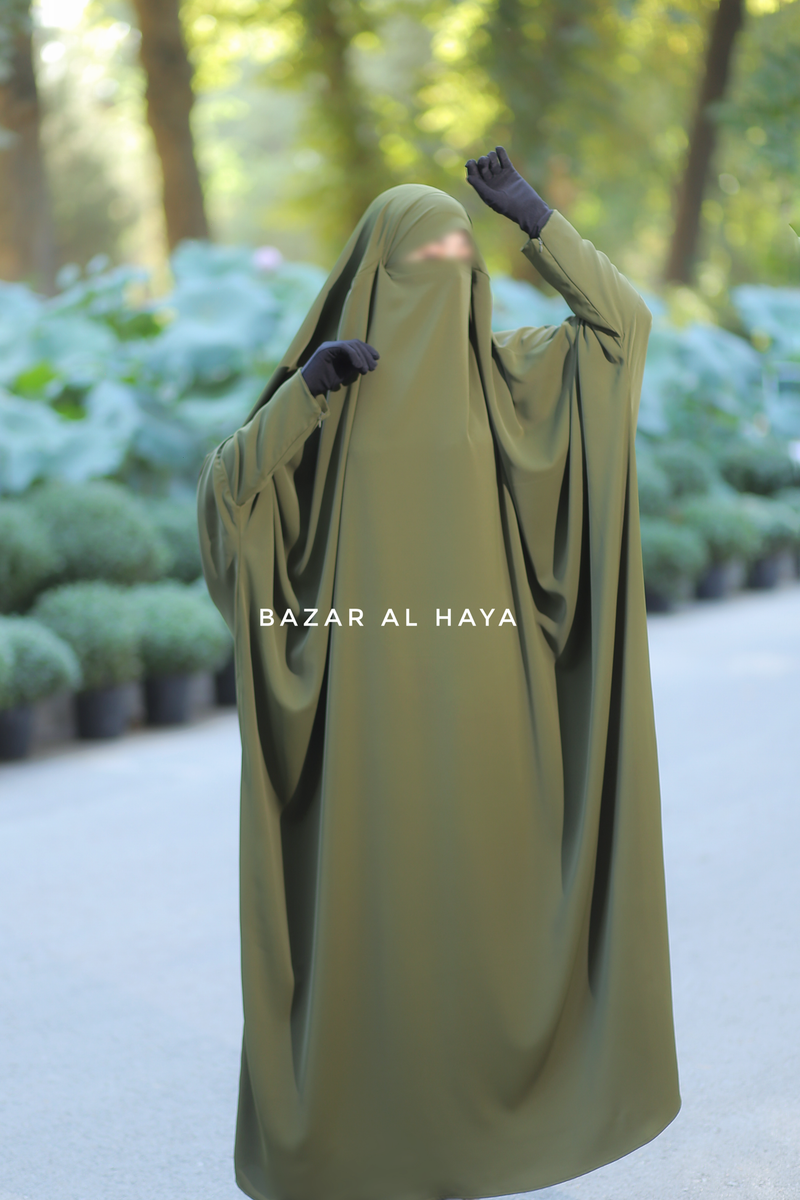 Olive Sarah One Piece Jilbab - Zipper Sleeves - Silk Crepe